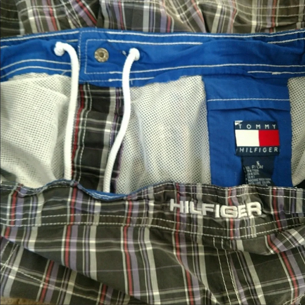 Tommy Hilfiger Gray Plaid Swim Trunks